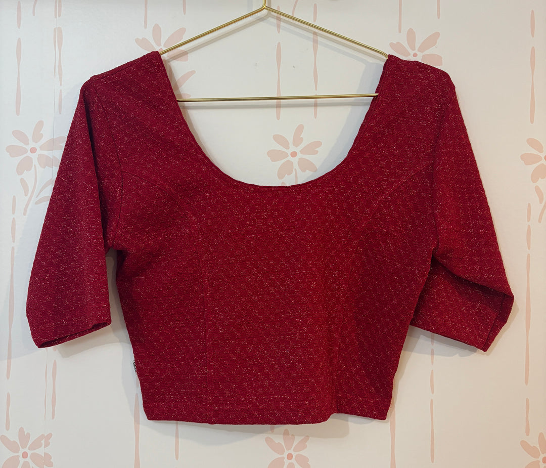 Red Textured Shimmery Lycra Stretch Blouse