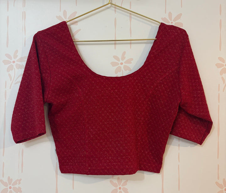 Red Textured Shimmery Lycra Stretch Blouse
