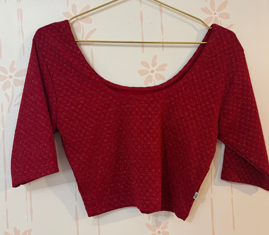 Red Textured Shimmery Lycra Stretch Blouse