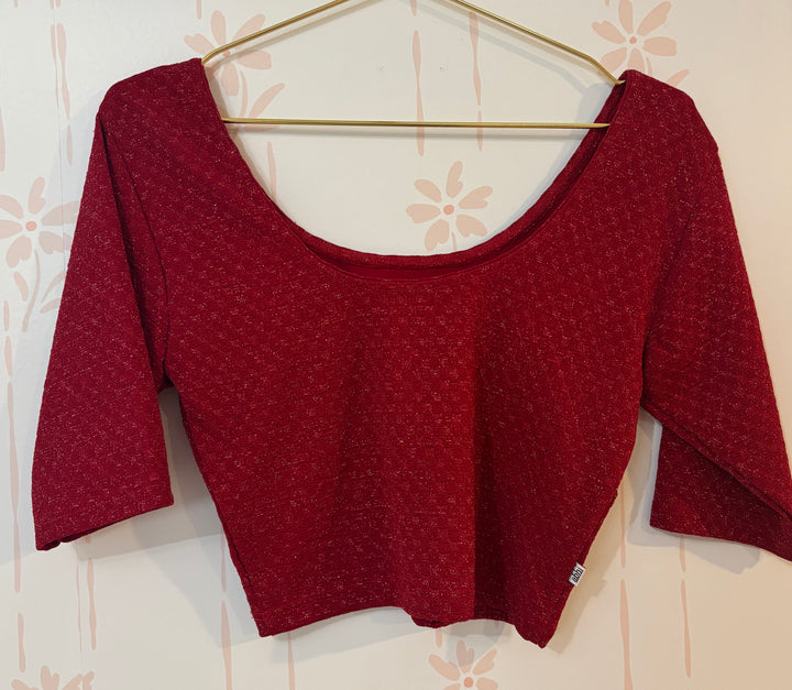 Red Textured Shimmery Lycra Stretch Blouse