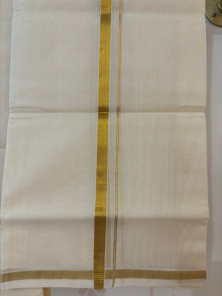 Pure handloom 1/2 inch Kasavu set mundu