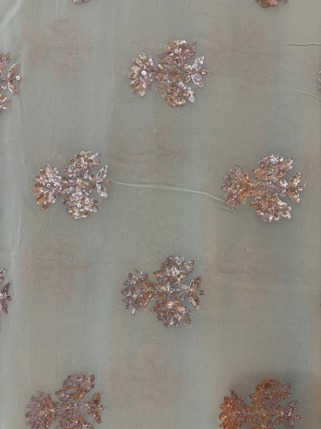 Mint green siver/gold sequins embroidered saree and blouse set