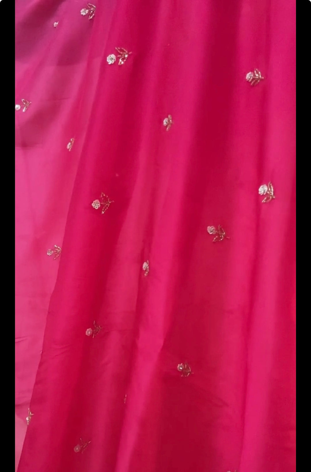 Ombre hot pink embroidered saree and blouse set