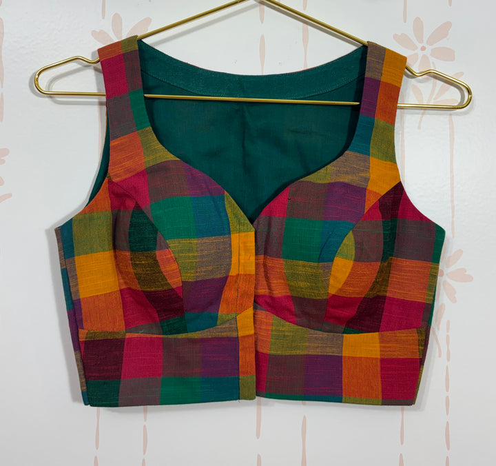 Madras checks sleeveless blouse