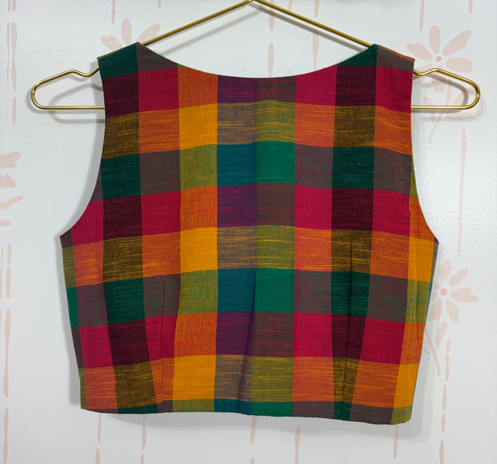 Madras checks sleeveless blouse