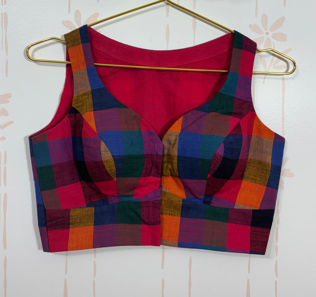 Madras checks sleeveless blouse