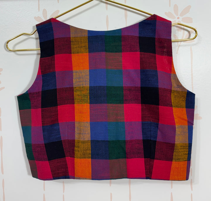 Madras checks sleeveless blouse