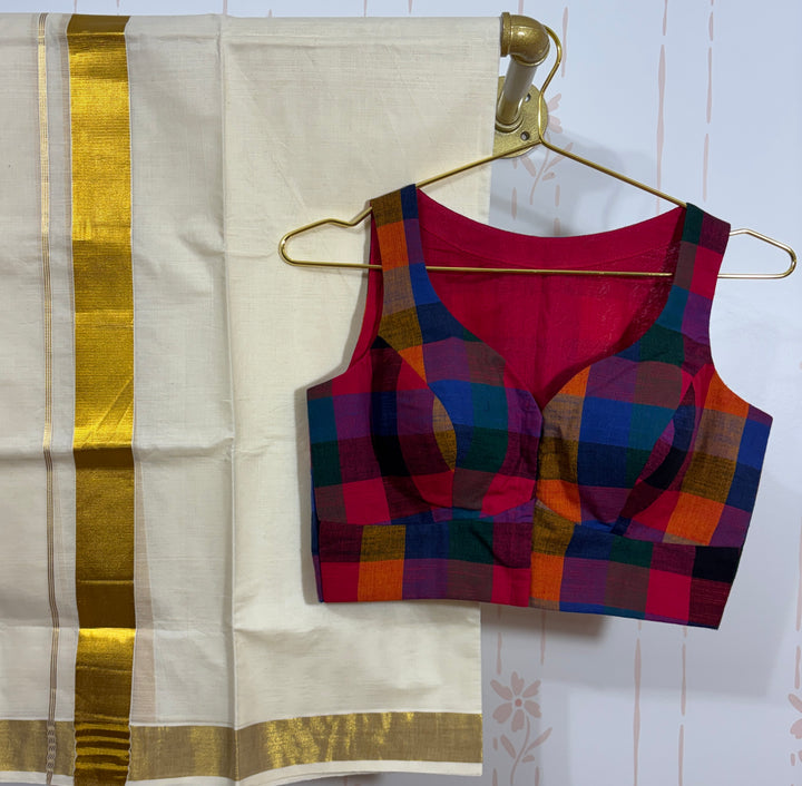 Madras checks sleeveless blouse