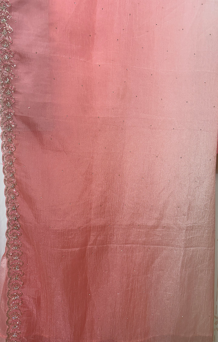 Ombre peach-pink crush organza saree and blouse set