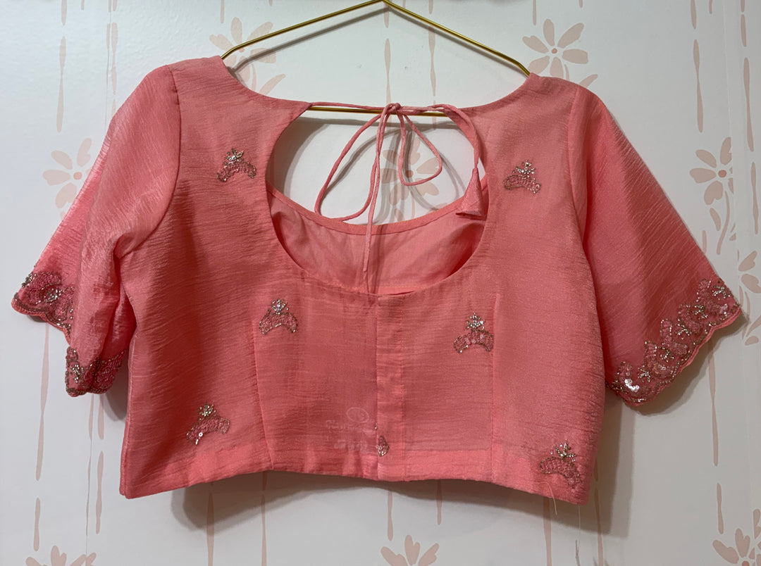 Ombre peach-pink crush organza saree and blouse set