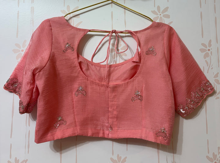 Ombre peach-pink crush organza saree and blouse set