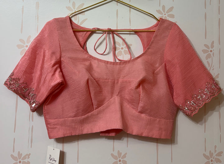 Ombre peach-pink crush organza saree and blouse set