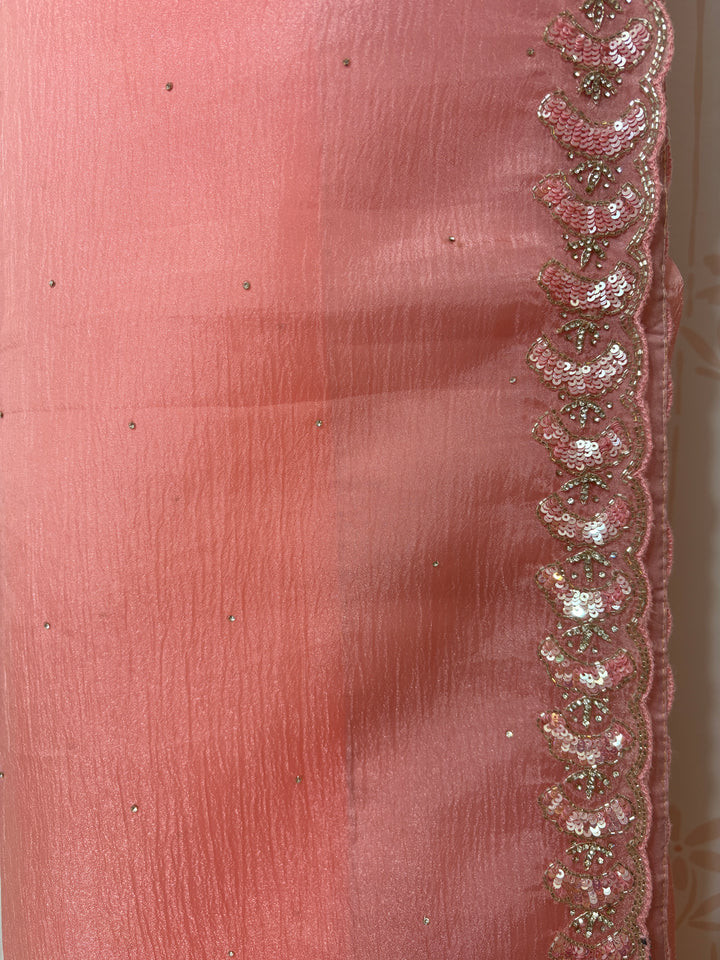 Ombre peach-pink crush organza saree and blouse set