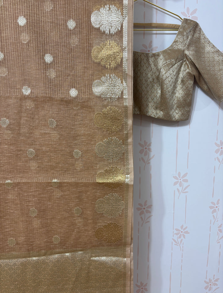 Choco-beige banarasi saree and blouse set