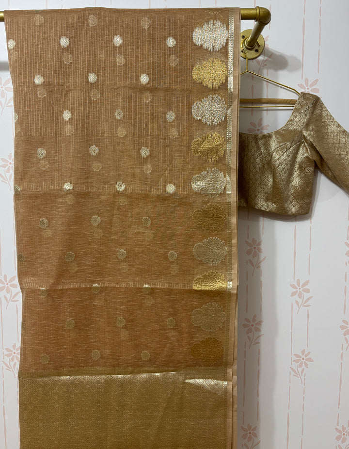 Choco-beige banarasi saree and blouse set
