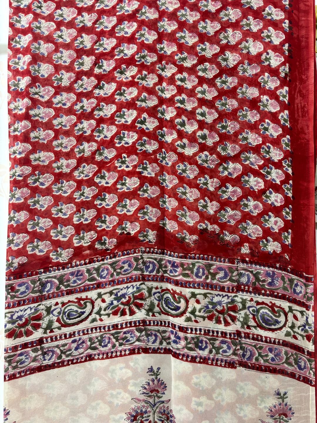 Red Block print Georgette saree and blouse set