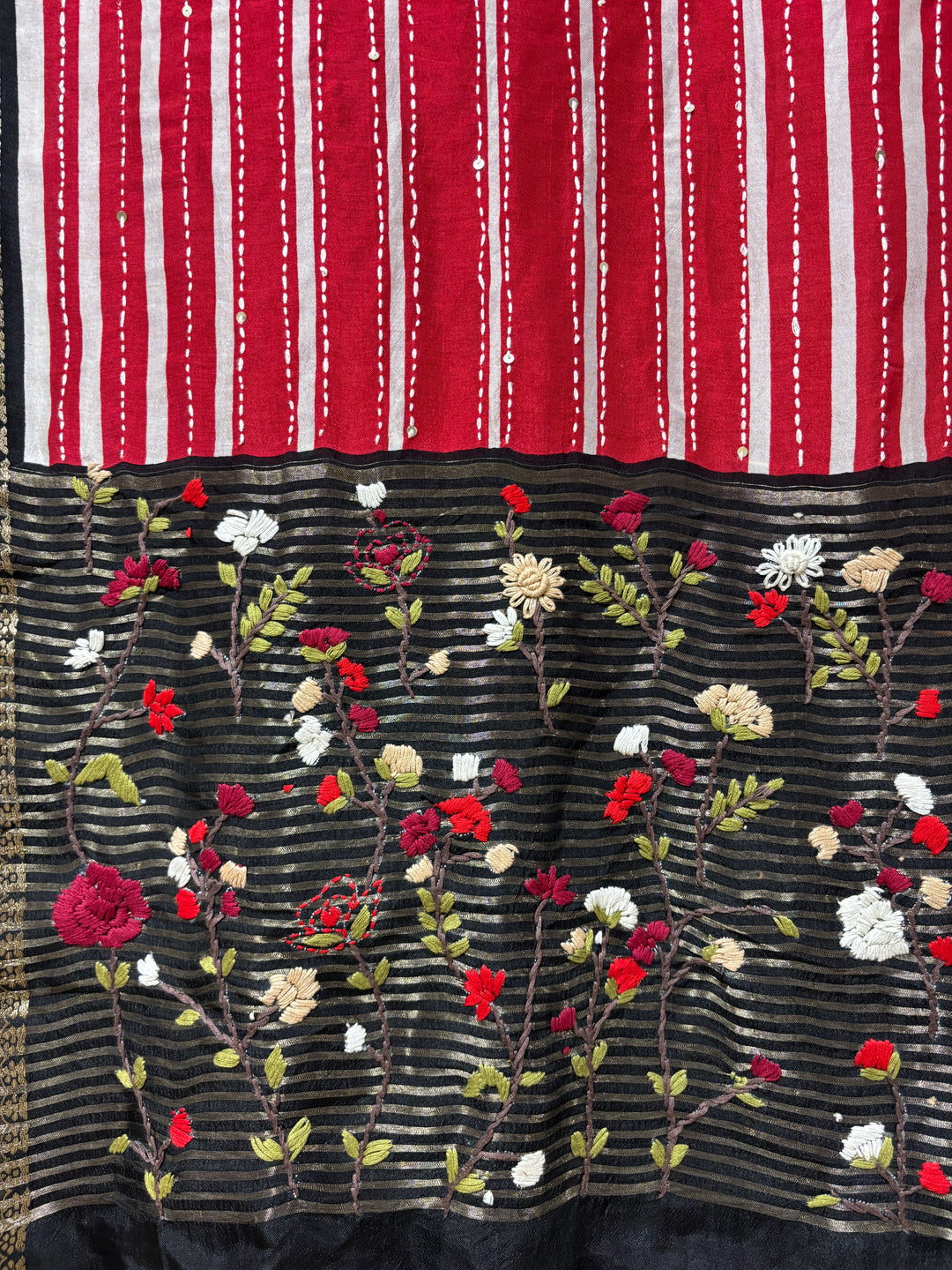 Red/white Munga silk saree with Kanchi border