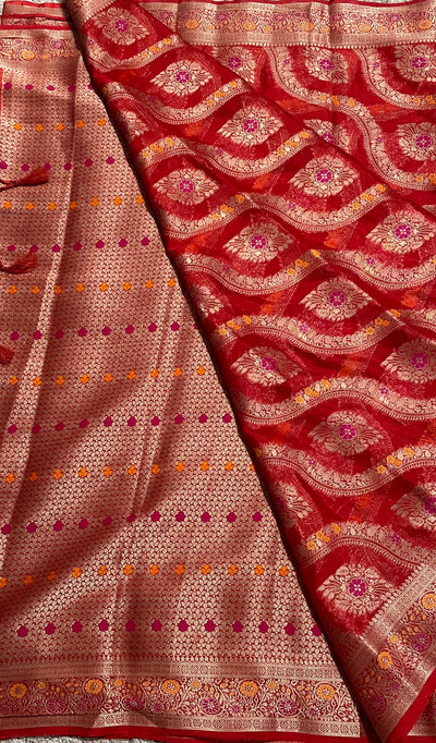 Red Banaras Chiniya silk saree