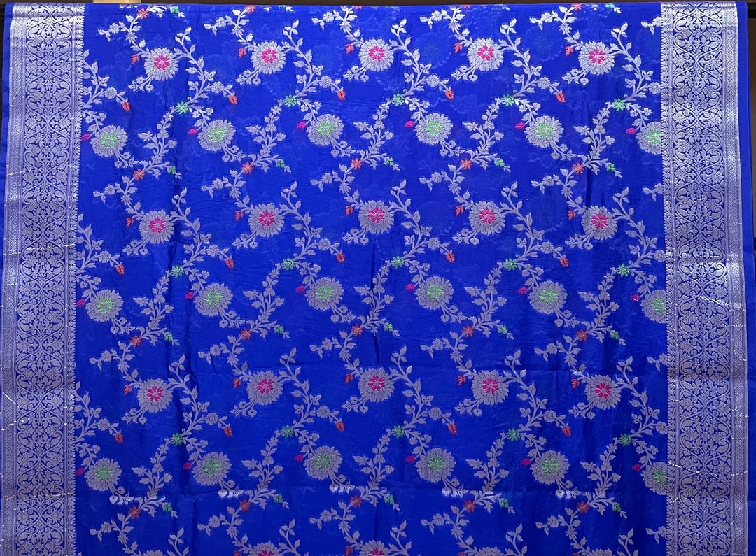 Royal Blue Banaras Chiniya silk saree and blouse set