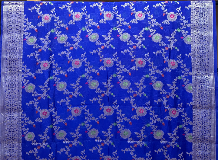 Royal Blue Banaras Chiniya silk saree and blouse set