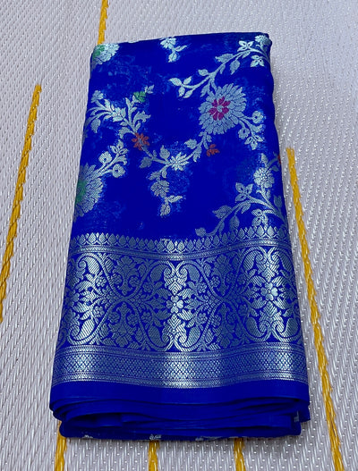 Royal Blue Banaras Chiniya silk saree and blouse set