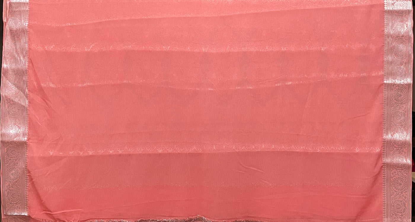 Pink Banaras Chiffon saree