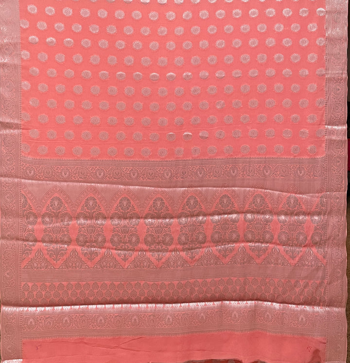 Pink Banaras Chiffon saree and blouse set