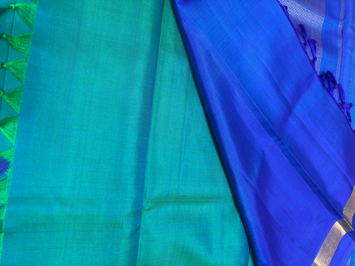 Dual tone blue/green Kanchipuram Silk Saree