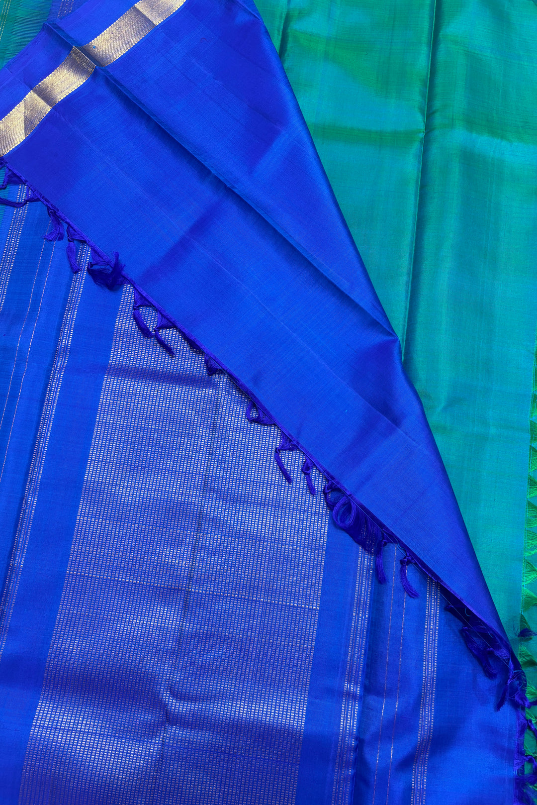 Dual tone blue/green Kanchipuram Silk Saree