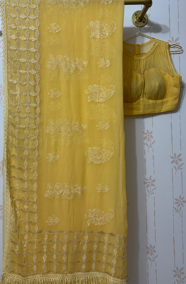 lemon sorbet threadwork saree and blouse set