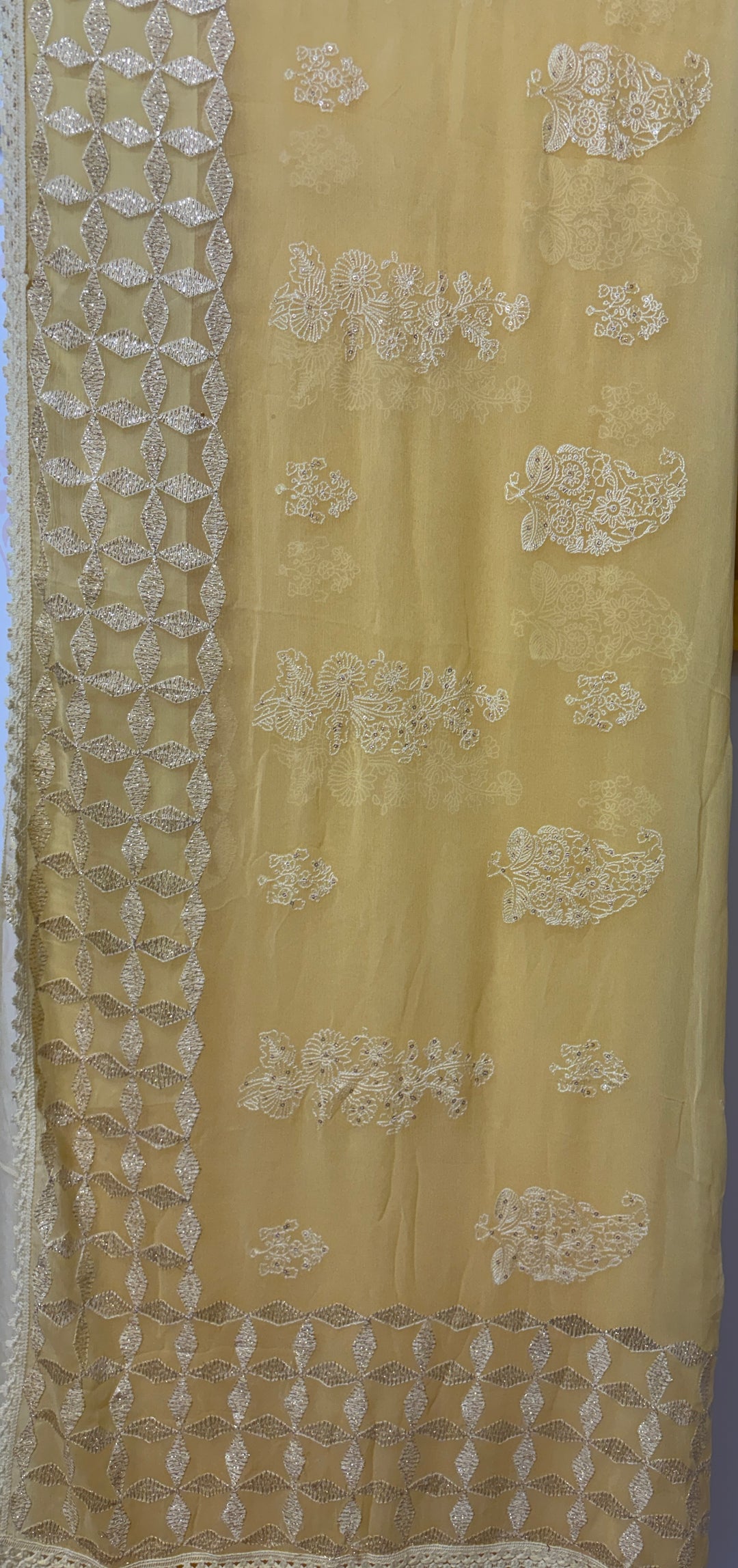 lemon sorbet threadwork saree and blouse set
