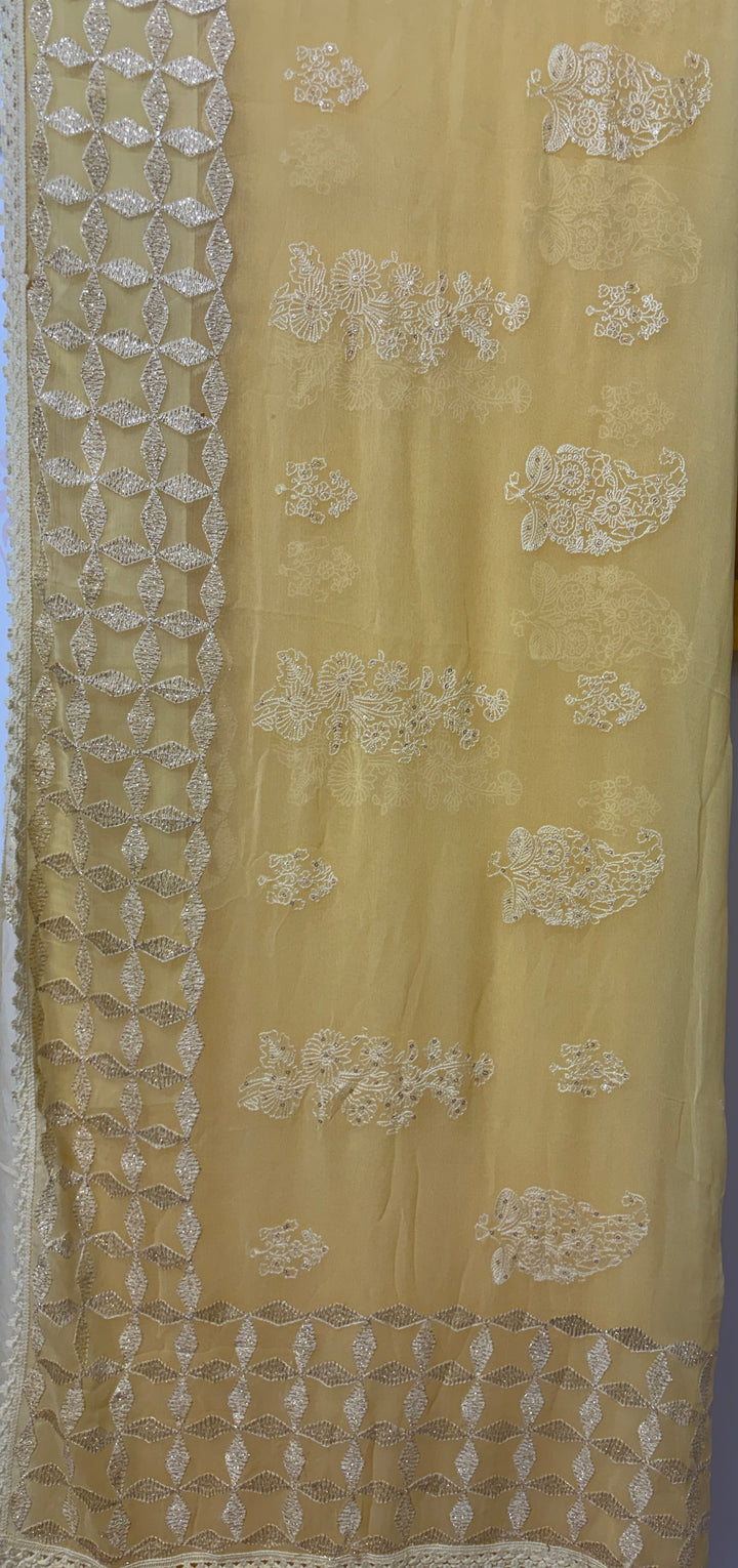 lemon sorbet threadwork saree and blouse set