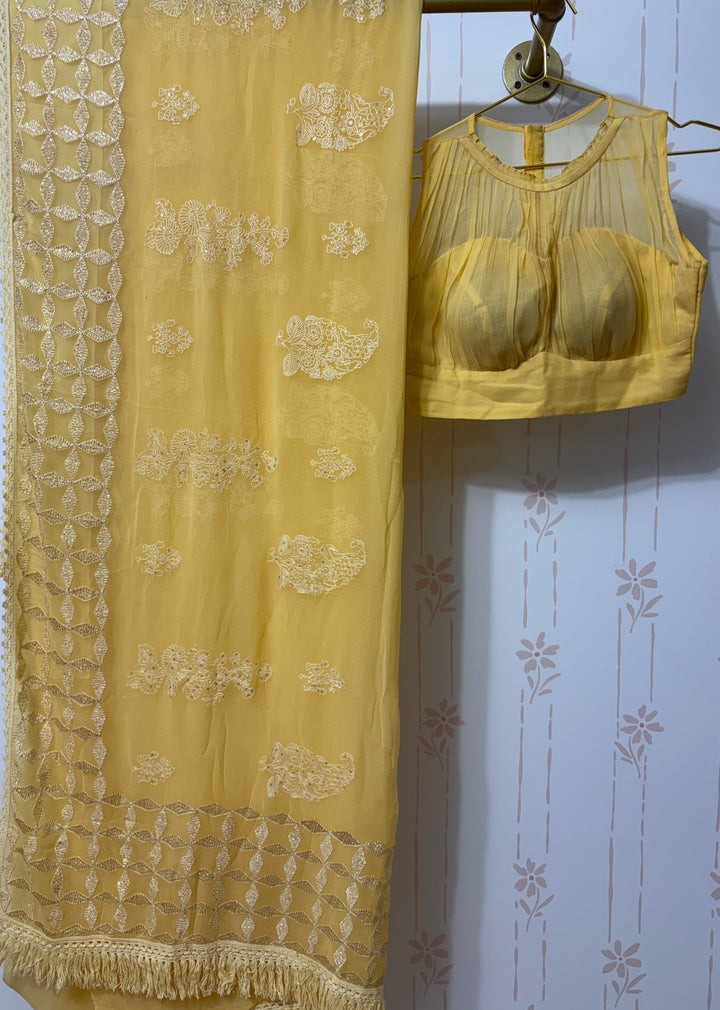 lemon sorbet threadwork saree and blouse set