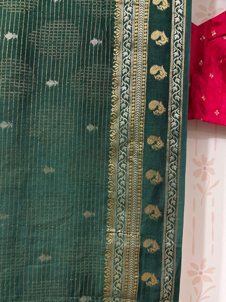 Green muga silk saree and blouse set