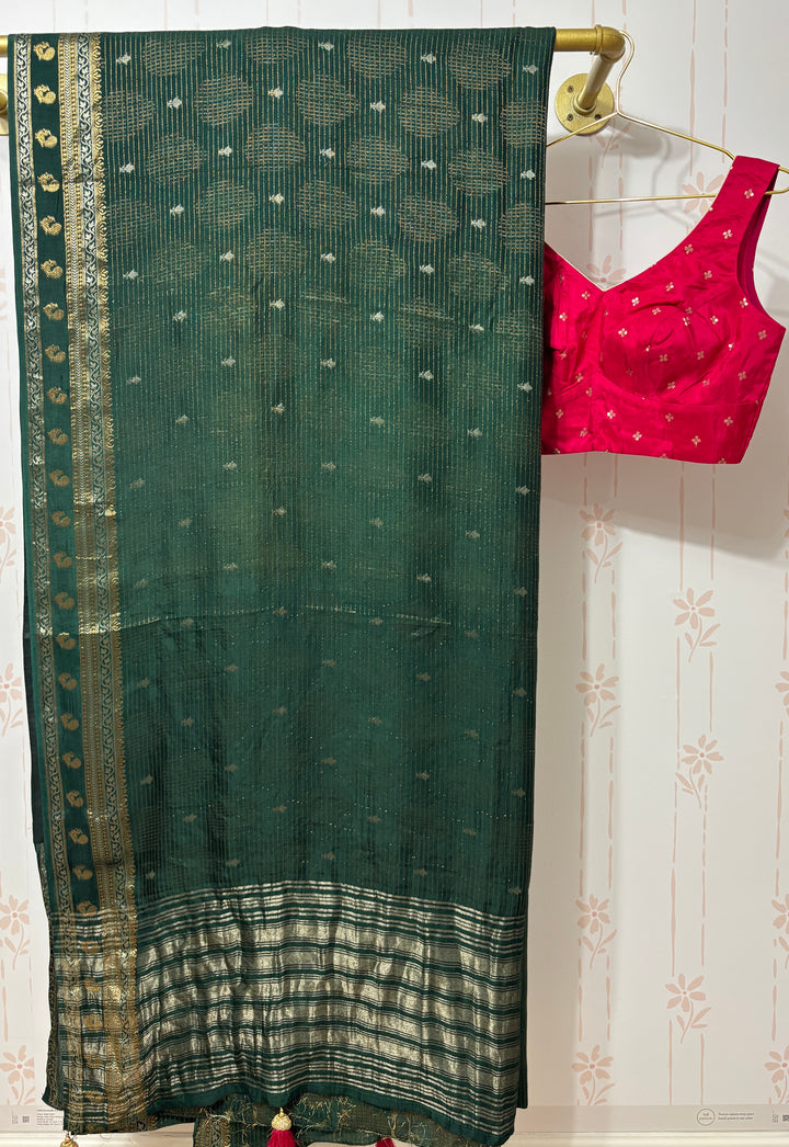 Green muga silk saree and blouse set
