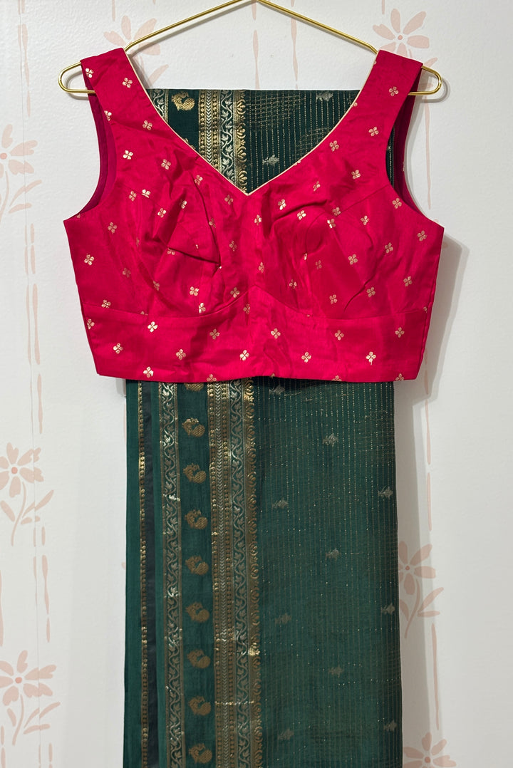 Green muga silk saree and blouse set
