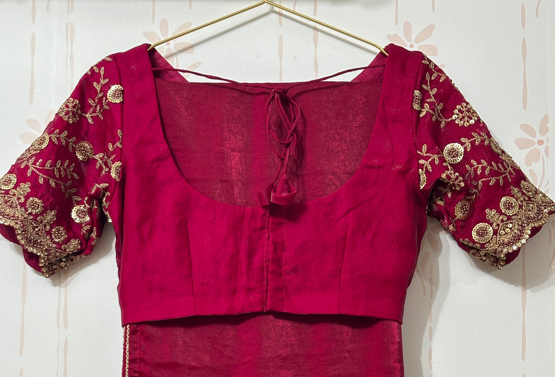 Hot Pink Velvet organza Saree and blouse set