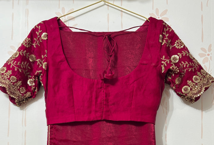 Hot Pink Velvet organza Saree and blouse set