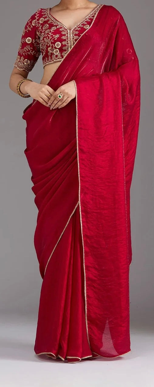 Hot Pink Velvet organza Saree and blouse set
