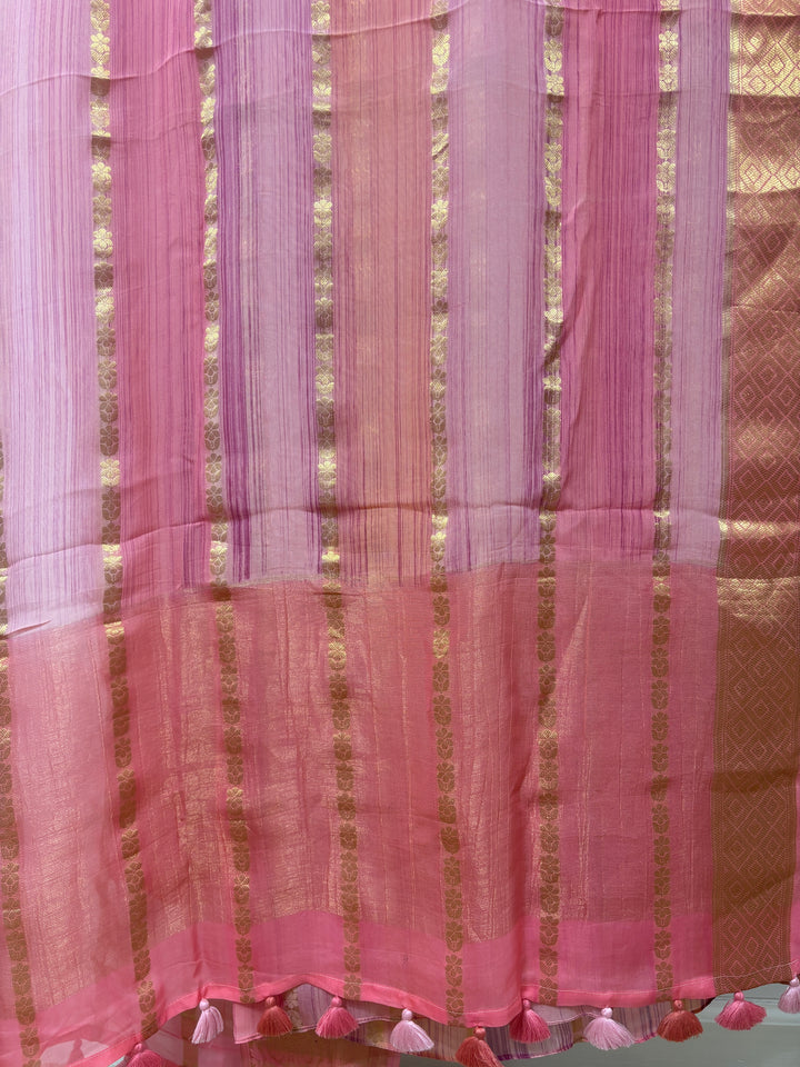 Lilac pink Chiffon saree and blouse set