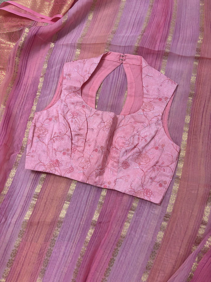 Lilac pink Chiffon saree and blouse set