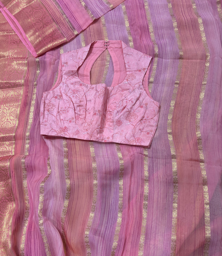 Lilac pink Chiffon saree and blouse set