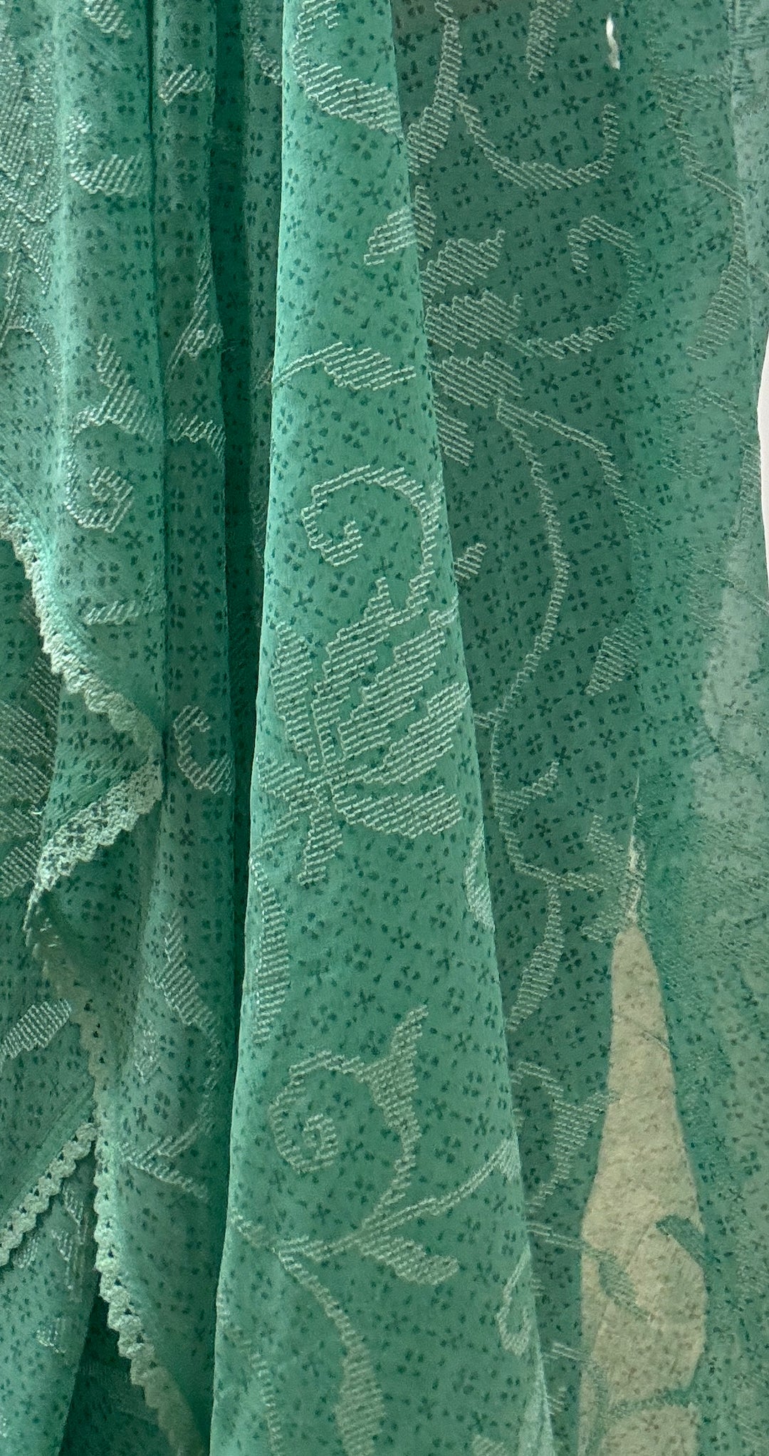Sea green georgette saree and blouse set
