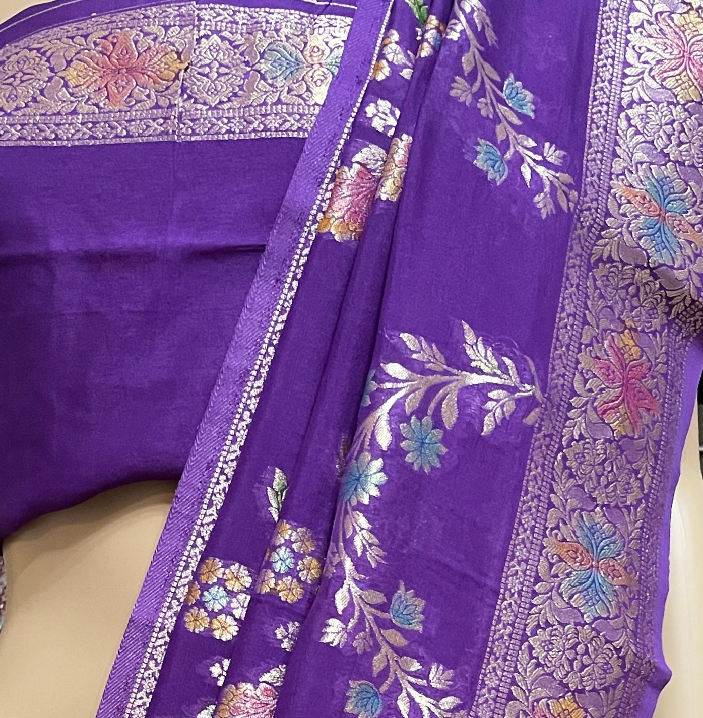 Violet Banarasi Meenakari work saree