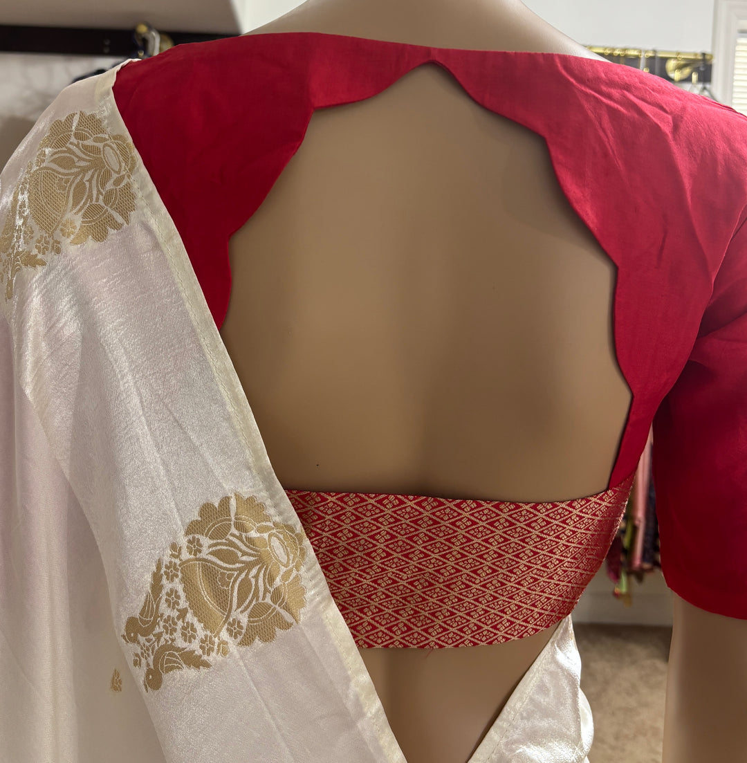 Off white Muga silk saree and blouse set