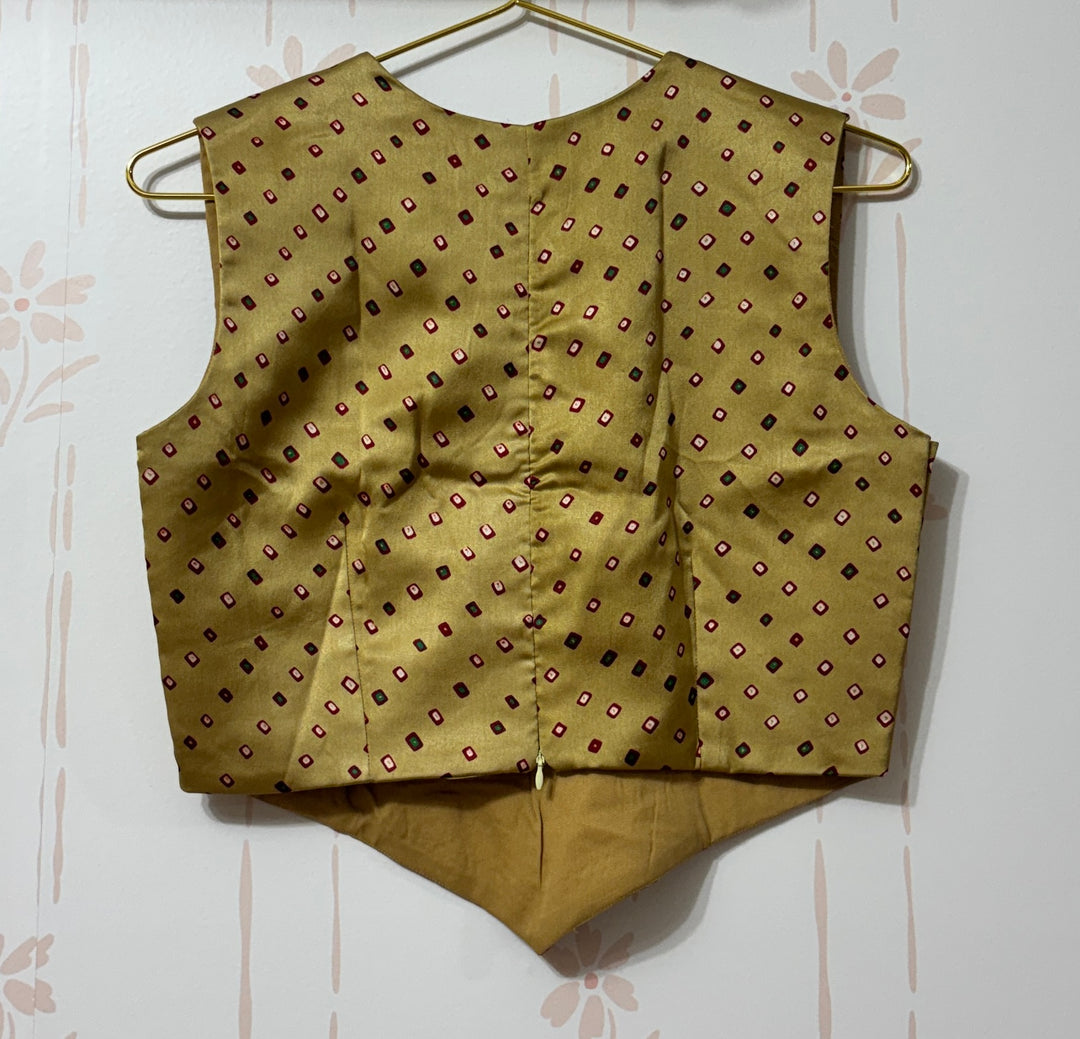 Bandhini print satin draped skirt set