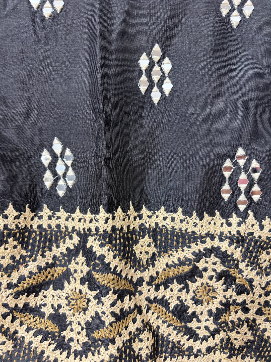 Elephant gray Kutch embroidered mirror work saree and blouse set