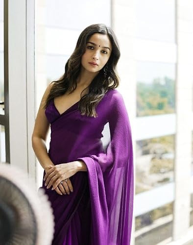 Alia Bhatt inspired purple chiffon saree and blouse set