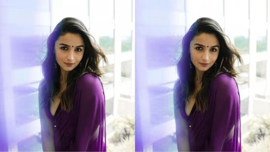 Alia Bhatt inspired purple chiffon saree and blouse set