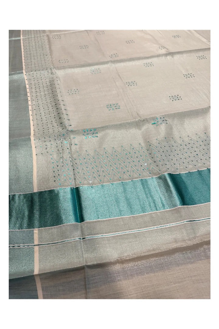 Kerala turquoise tissue saree with sequence work